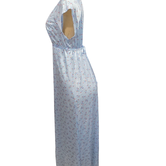 Vintage Vassarette Nightgown Long Maxi Light Blue Floral Nylon Size S - Picture 3 of 9